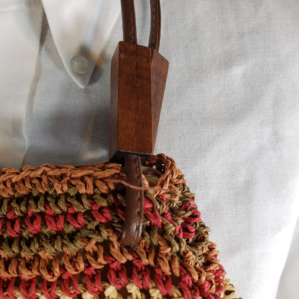 Paper Straw Hand Bag Purse Multi Colored Pocketbook - Picture 4 of 7